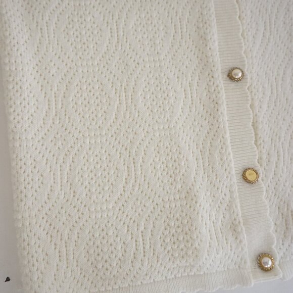 Vintage Intense Functionals Cream Eyelet Button Up Cardigan Sweater Size 38 - Picture 9 of 13